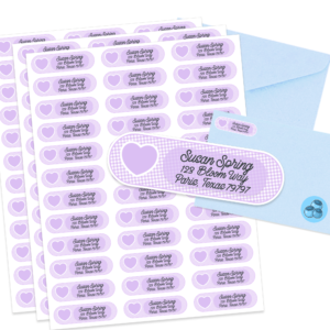 Purple Gingham Hearts Address Labels